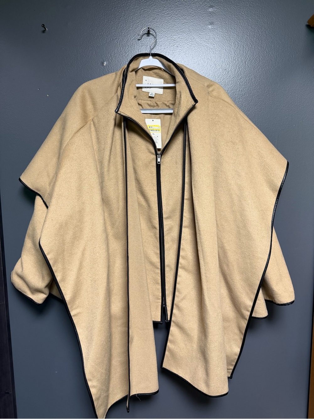 NWT A New Day / Target Faux Wool Cape Jacket Black Trim Light Brown XL